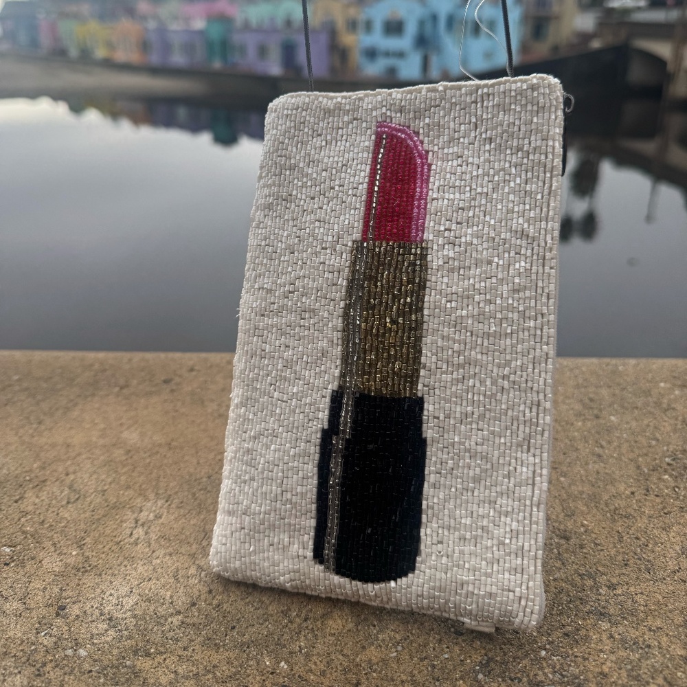 Mary Frances beaded lipstick phone makeup clutch handbag